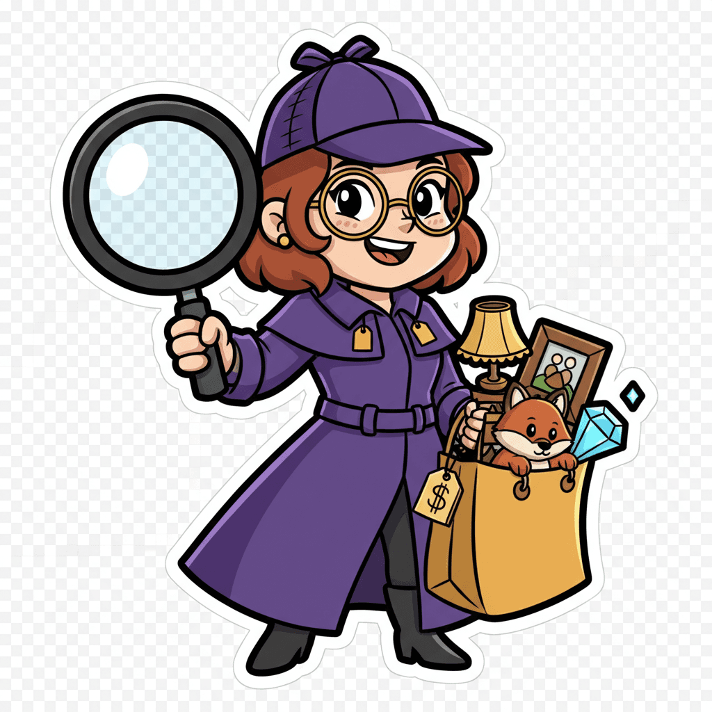 Detective mascot for Ruthann's Treasure Haul