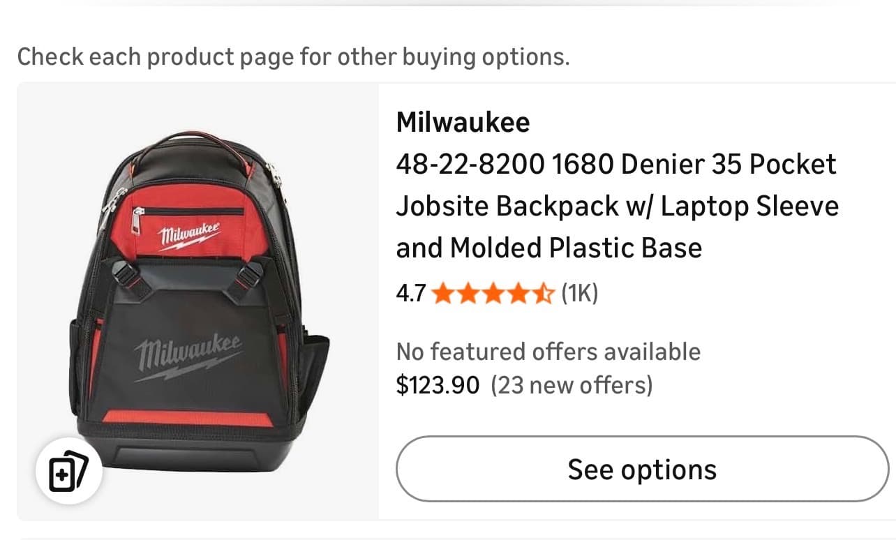 Milwaukee 48-22-8200 Jobsite Backpack w/ Laptop Sleeve