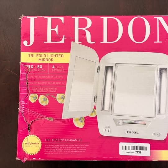 Tri-fold makeup lighted mirror