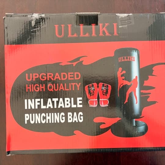 Inflatable punching bag with gloves