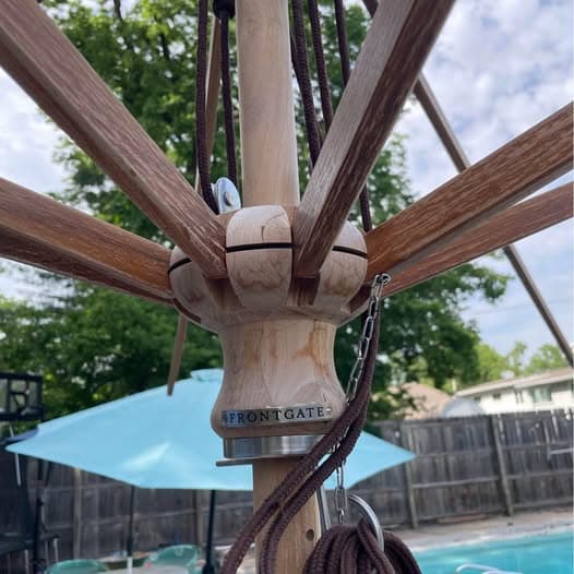 Outdoor poolside wooden umbrella frame
