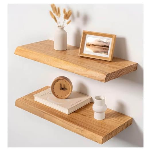 24” Live Edge Natural Oil Finish Floating Shelves (Set of 2)