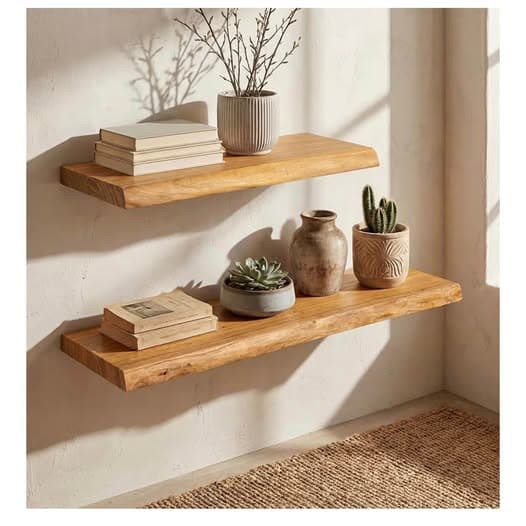 32β Live Edge Floating Shelves, Natural Oil Finish (Set of 2)