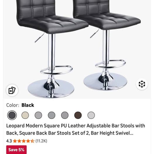 Leopard Modern Square PU Leather Adjustable Bar Stools (Set of 2)