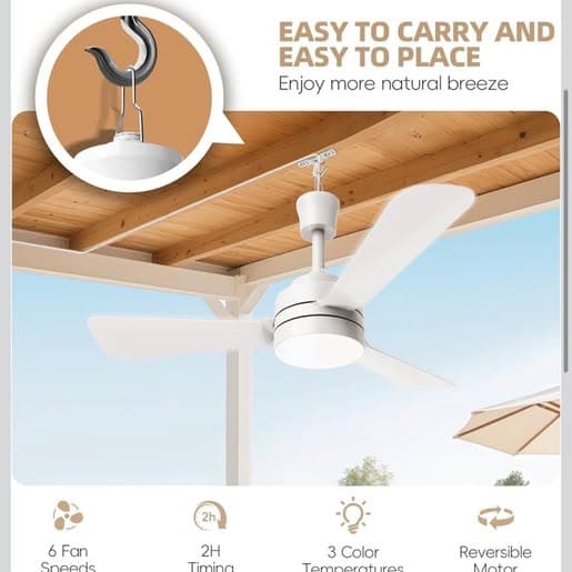 28" LED Patio Ceiling Fan with Light, Hook Type, Remote Control
