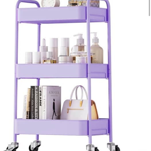 3-Tier Rolling Cart Metal Utility Storage Organizer Purple