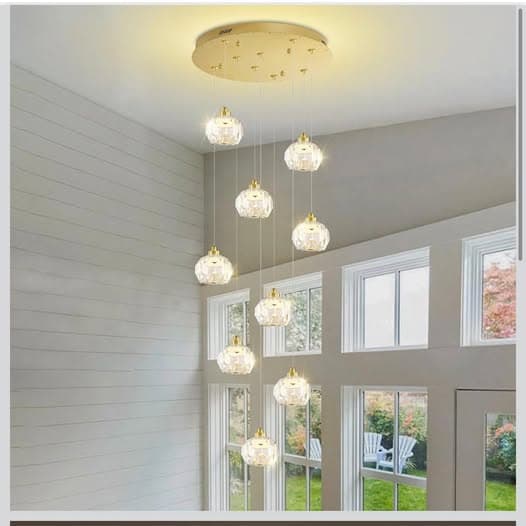 IDEQUY Modern Crystal Ball 9-Light Silver Chandelier 1/1