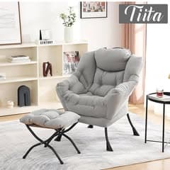 Tiita Accent Chair with Ottoman, Light Grey 1/1