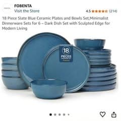 FOBENTA 18-Piece Slate Blue Ceramic Dinnerware Set 1/1