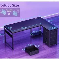 AODK 53" Reversible L Shaped Gaming Desk with 4 Drawers 1/1